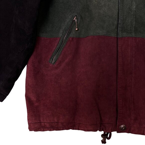 VTG Outbrook  Womens XL Coat Jacket Color Block Hooded Suede Leather 90s Retro - Picture 4 of 12